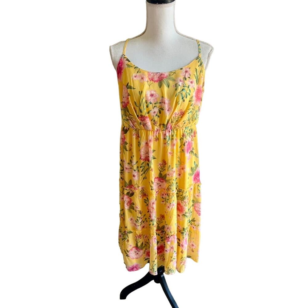 Lily Rose yellow floral summer tirered dress size 2XL